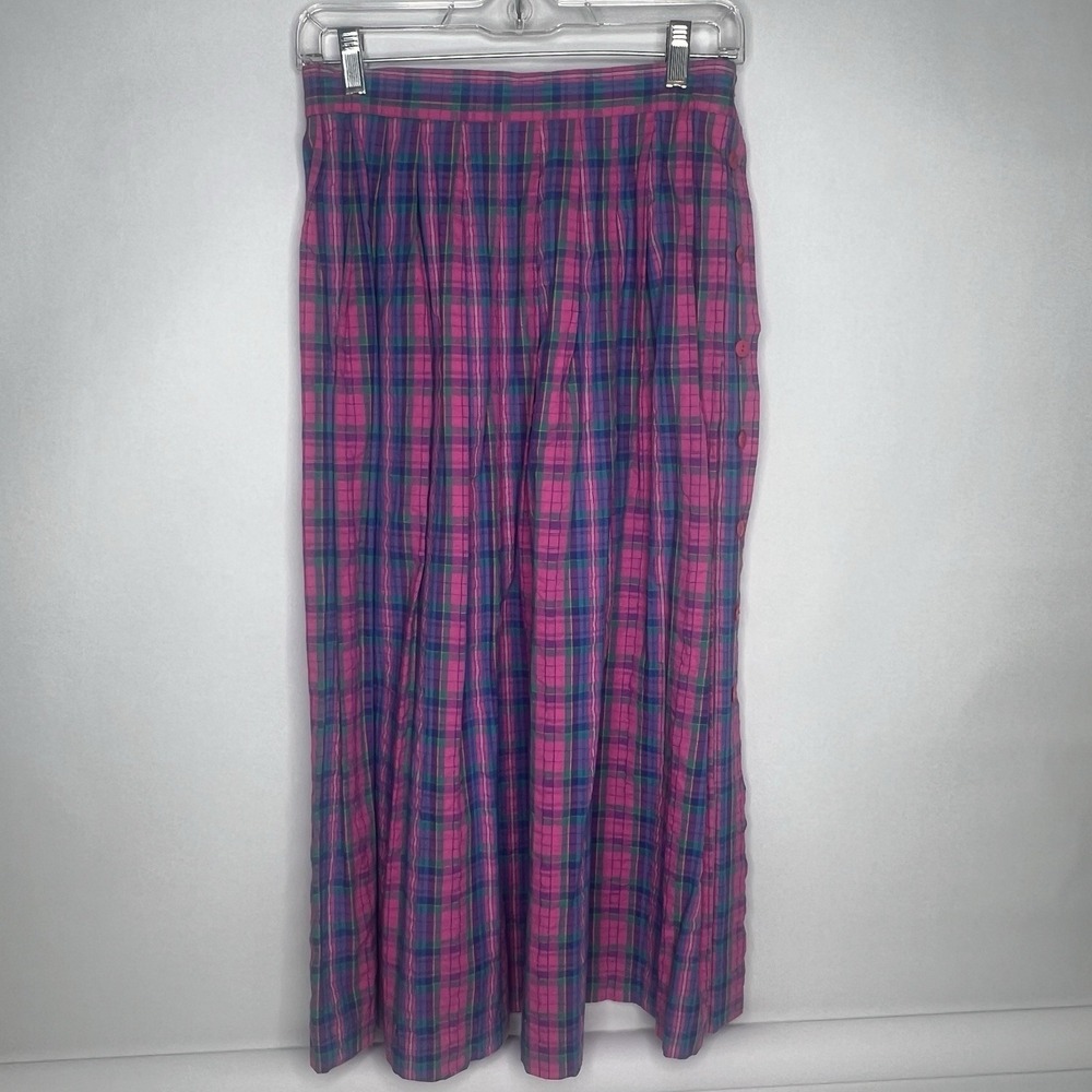 Vtg Portraits Northern Isles Skirt Pink Plaid Seersucker Button 10‎